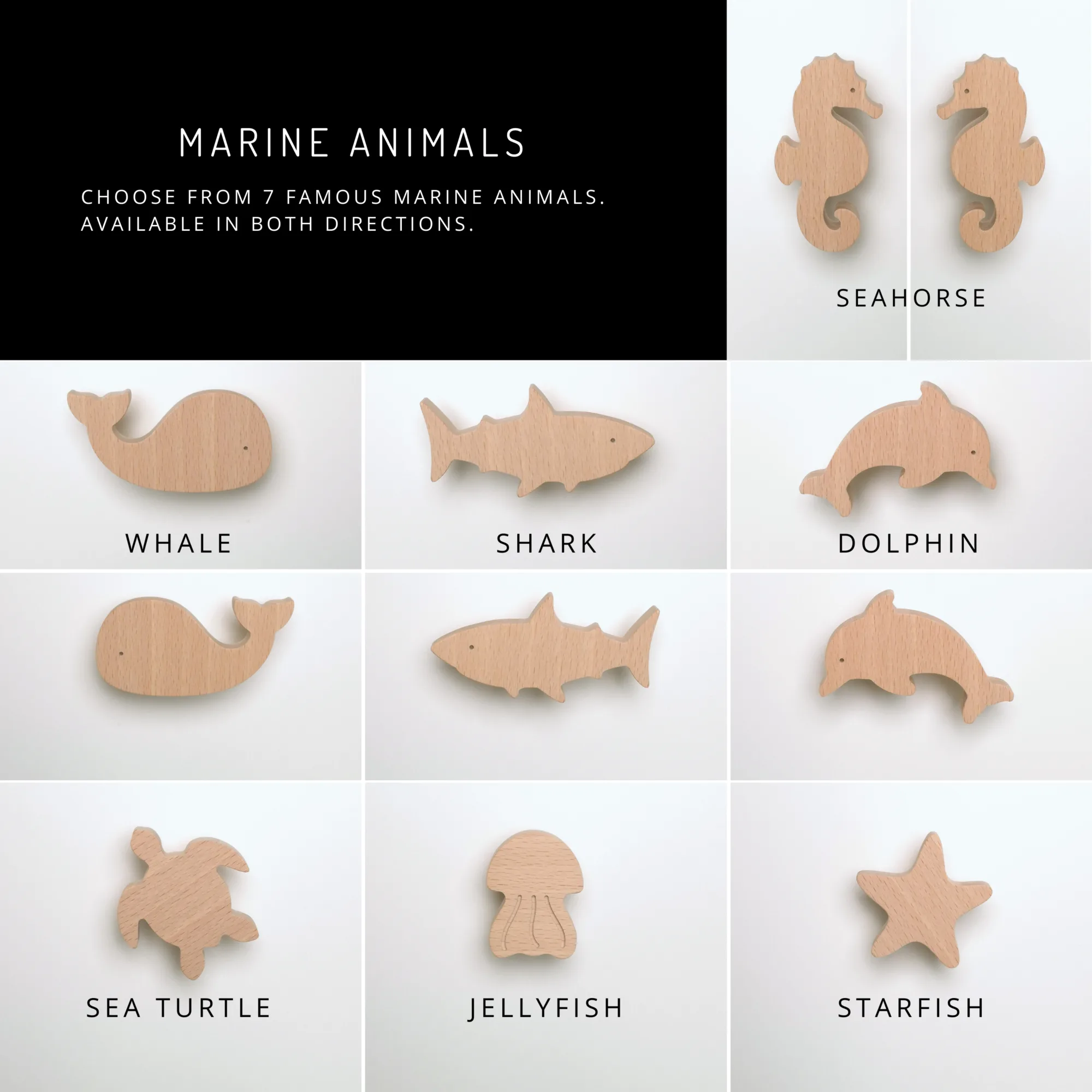 Children's dresser knobs, marine animals, available shapes