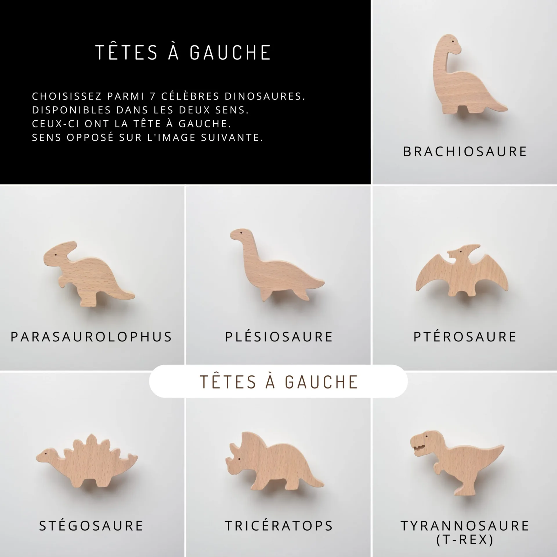 Boutons de meuble dinosaures, en bois, pour chambre d'enfant - Liste des modèles - FAB-FABRIK
