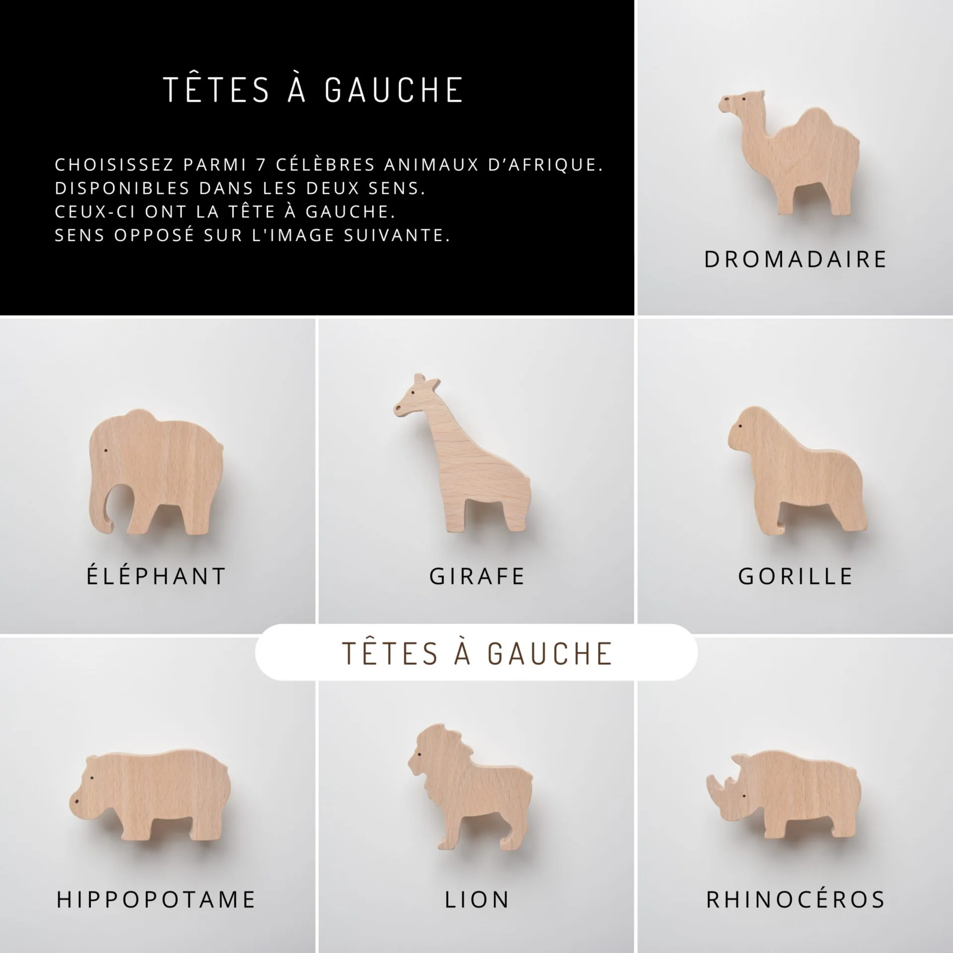 Boutons de meuble animaux d'Afrique, safari, jungle, en bois, pour chambre d'enfant - FAB-FABRIK