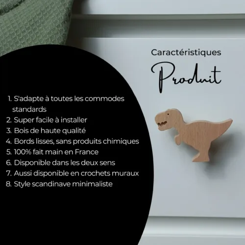 Boutons de meuble dinosaures, en bois, pour chambre d'enfant - Caractéristiques produit - FAB-FABRIK