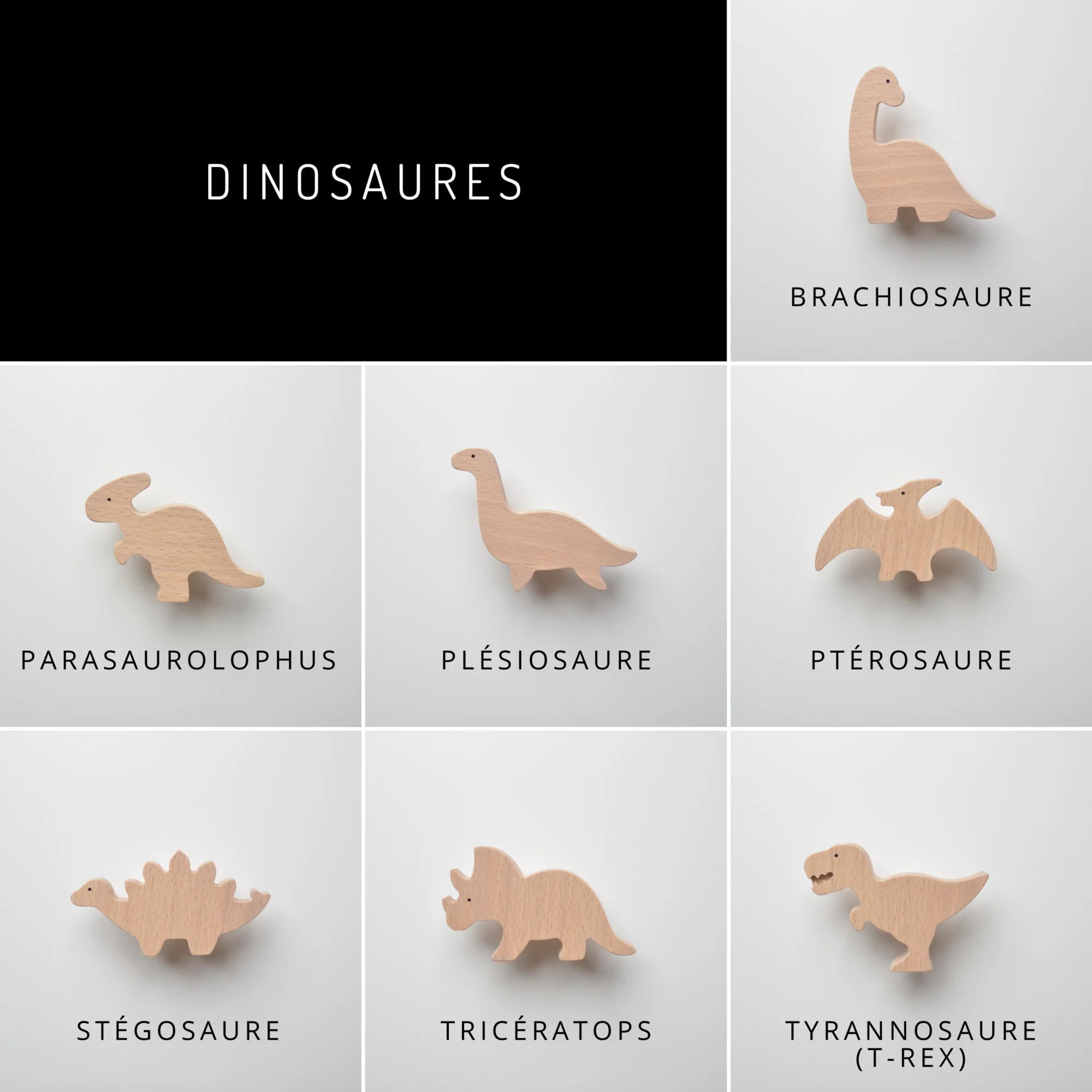 Boutons de meuble dinosaures, en bois, pour chambre d'enfant - Liste des modèles - FAB-FABRIK